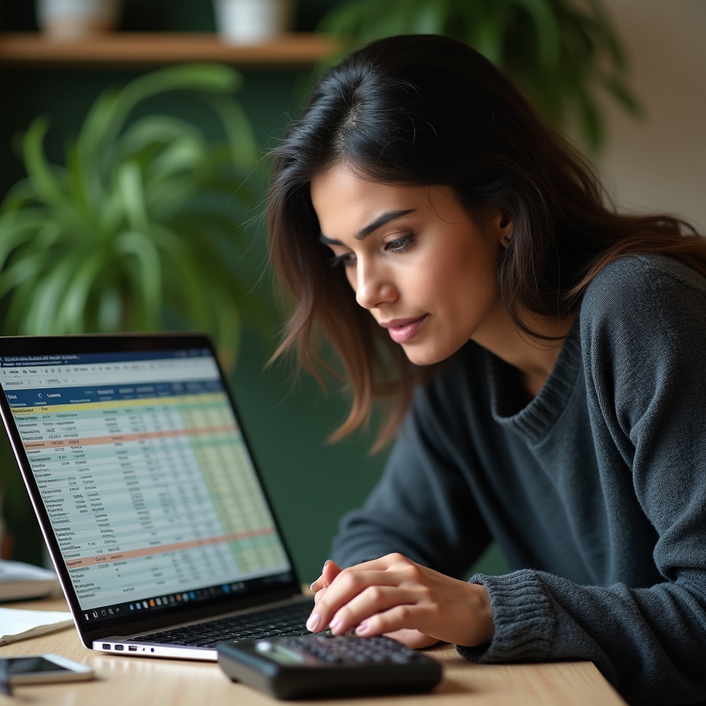 Freelance che analizza foglio di calcolo con tariffa oraria e contributi INPS